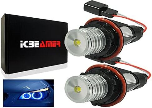 ICBEAMER LED Angel Eyes Halo Ring Marker Light، اللون: أزرق متوافق مع BMW E39 E53 E60 E61 E63 E64 E65 E66 E87 LED 12V 6W، استبدل مصابيح إضاءة مصنع OEM، [عبوة من قطعتين] in Kuwait