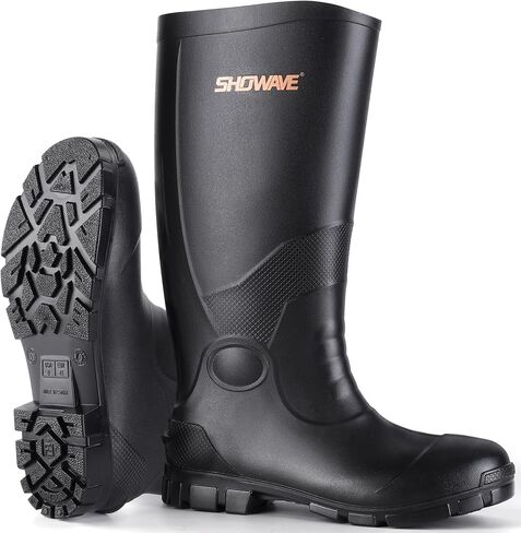 Showave Men's Rain Boots with Reinforced Steel Shank Waterproof Rubber Boots Durable Concrete Boot Outdoor Work Boots Lightweight Mud Boots Plain Toe for Agriculture Industrial in Saudi Arabia