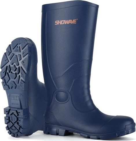 Showave Men's Rain Boots with Reinforced Steel Shank Waterproof Rubber Boots Durable Concrete Boot Outdoor Work Boots Lightweight Mud Boots Plain Toe for Agriculture Industrial in Saudi Arabia