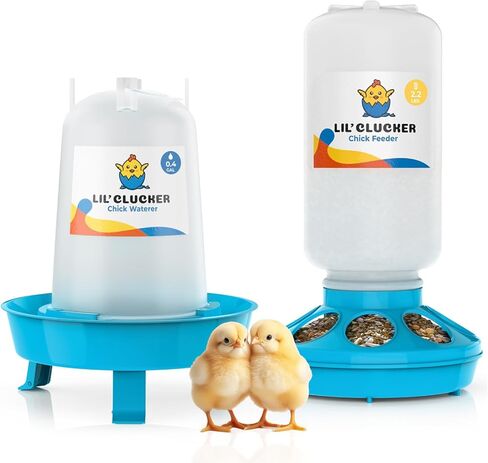 Lil'Clucker 1L Chick Feeder, 1.5L Chicken Waterer - No Leakage Chick Feeder and Waterer Kit, Hanging Baby Chick Waterer, Durable Chicken Water Feeder, Chicken Feeder and Waterer Set, Poultry Waterer in Kuwait