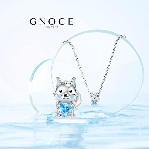 GNOCE Cute Animal Embraces Heart Charms Bead 925 Sterling Silver Wolf Fox Gemstone Charms Fit Snake Chain Bracelets/Necklace Jewelry Gift For Women Wife (Wolf 2) in Saudi Arabia