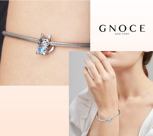 GNOCE Cute Animal Embraces Heart Charms Bead 925 Sterling Silver Wolf Fox Gemstone Charms Fit Snake Chain Bracelets/Necklace Jewelry Gift For Women Wife (Wolf 2) in Saudi Arabia