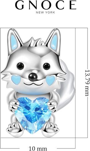 GNOCE Cute Animal Embraces Heart Charms Bead 925 Sterling Silver Wolf Fox Gemstone Charms Fit Snake Chain Bracelets/Necklace Jewelry Gift For Women Wife (Wolf 2) in Saudi Arabia