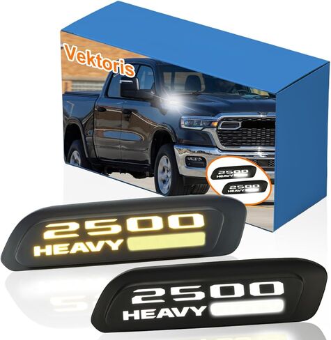 Front Bumper Hood Emble Replacement Side Marker Light Compatible With Dodge RAM 1500 HEMI 5.7L 2019-2024 (LH+RH) LED Marker Lamp w/White Daytime Running Light DRL & Amber Turn Signal Light in Kuwait