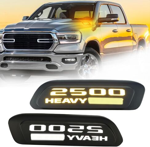 Front Bumper Hood Emble Replacement Side Marker Light Compatible With Dodge RAM 1500 HEMI 5.7L 2019-2024 (LH+RH) LED Marker Lamp w/White Daytime Running Light DRL & Amber Turn Signal Light in Kuwait