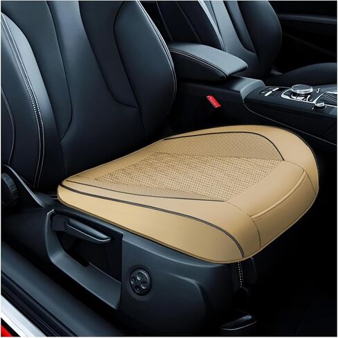 Car Front Seat Cover, Leather Full Wrap Waterproof Car Seats Cushion Pad with Storage Pocket, Breathable Anti-Slip Automotive Bottom Seat Protector for SUV, Sedan, Truck(Beige) in Saudi Arabia