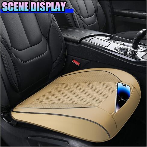 Car Front Seat Cover, Leather Full Wrap Waterproof Car Seats Cushion Pad with Storage Pocket, Breathable Anti-Slip Automotive Bottom Seat Protector for SUV, Sedan, Truck(Beige) in Saudi Arabia