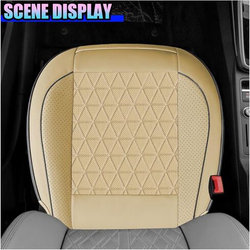 Car Front Seat Cover, Leather Full Wrap Waterproof Car Seats Cushion Pad with Storage Pocket, Breathable Anti-Slip Automotive Bottom Seat Protector for SUV, Sedan, Truck(Beige) in Saudi Arabia