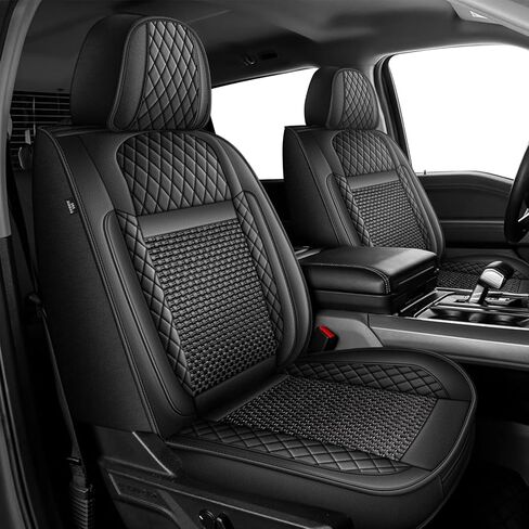 مناسب لأغطية مقاعد Ford F150 2009-2025 2026 وF250 F350 F450 2017-2026 مجموعة كاملة من أغطية مقاعد السيارة المصنوعة من الجلد الصناعي المتين المقاوم للماء لطاقم الكابينة XL XLT Lariat King Ranch Platinum (5 مقاعد، أسود ورمادي) in Kuwait