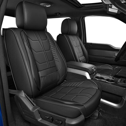 Fit for Ford F150 Seat Covers 2009-2025 2026 and F250 F350 F450 2017-2026 Waterproof Durable Faux Leather Full Set Car Seat Covers for Crew Cab XL XLT Lariat King Ranch Platinum(5 Seats,Black&Grey) in Saudi Arabia