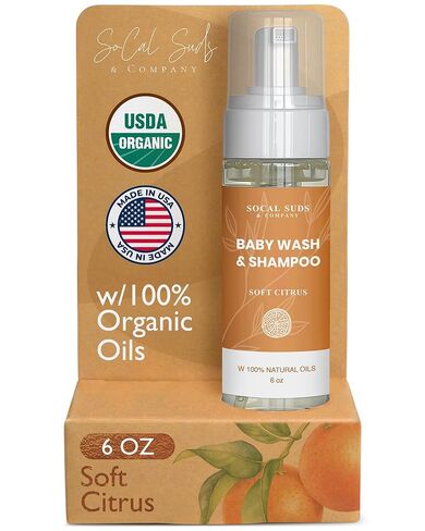 SoCal Suds & Company - شامبو وغسول للجسم رغوي عضوي 2 في 1 - صابون قشتالي نباتي طبيعي يغسل البشرة الحساسة، يحتاج إلى مكونات مغذية ومهدئة لحديثي الولادة - حمضيات ناعمة، 32oz in Kuwait