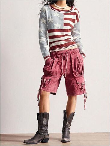 SweatyRocks Women's Striped Star Sweaters Color Block Long Sleeve Crewneck Knit Tops in Saudi Arabia