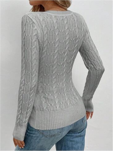 Verdusa Women's Cable Knit Sweater Deep V Neck Pullovers Elegant Fall Basic Tops in Saudi Arabia