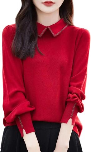 Women's Fashion Peter Pan Collar Long Sleeve Base Layer Pullover Sweater in Saudi Arabia