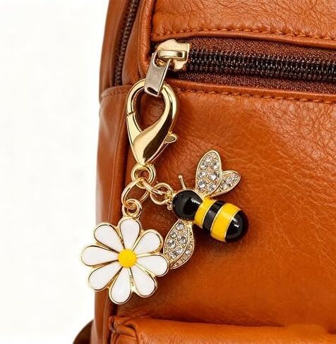 Bee & Daisy Sunflower Keychain Charm Set - Chic Bag Accessories for Handbags, Inspiring Just Be Yourself Gift for Strong Women in Saudi Arabia