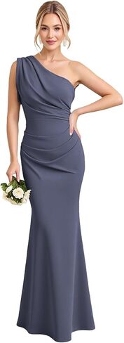 Mermaid One Shoulder Chiffon Bridesmaid Dresses for Women Floor Length Open Back Ruched Formal Evening Dress in Saudi Arabia