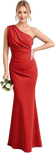 Mermaid One Shoulder Chiffon Bridesmaid Dresses for Women Floor Length Open Back Ruched Formal Evening Dress in Saudi Arabia