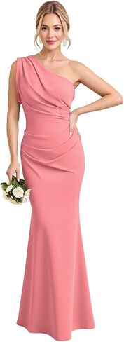 Mermaid One Shoulder Chiffon Bridesmaid Dresses for Women Floor Length Open Back Ruched Formal Evening Dress in Saudi Arabia