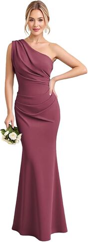 Mermaid One Shoulder Chiffon Bridesmaid Dresses for Women Floor Length Open Back Ruched Formal Evening Dress in Saudi Arabia