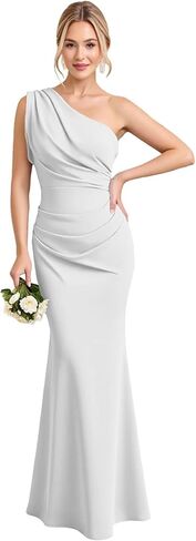 Mermaid One Shoulder Chiffon Bridesmaid Dresses for Women Floor Length Open Back Ruched Formal Evening Dress in Saudi Arabia