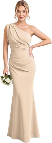 Mermaid One Shoulder Chiffon Bridesmaid Dresses for Women Floor Length Open Back Ruched Formal Evening Dress in Saudi Arabia