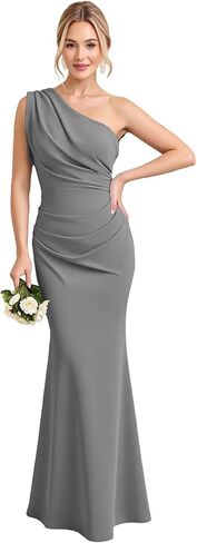 Mermaid One Shoulder Chiffon Bridesmaid Dresses for Women Floor Length Open Back Ruched Formal Evening Dress in Saudi Arabia