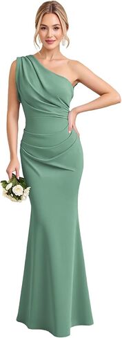 Mermaid One Shoulder Chiffon Bridesmaid Dresses for Women Floor Length Open Back Ruched Formal Evening Dress in Saudi Arabia