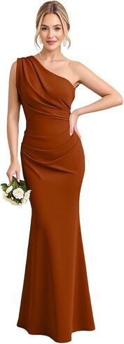 Mermaid One Shoulder Chiffon Bridesmaid Dresses for Women Floor Length Open Back Ruched Formal Evening Dress in Saudi Arabia