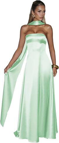 Strapless Satin Bridesmaid Dresses with Scarf Empire Waist A Line Formal Evening Prom Ball Gowns with Pockets in Kuwait