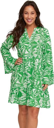 Elsie & Zoey Midi Dress Elia Long Bell Sleeve V-Neck Tiered Skirt in Saudi Arabia