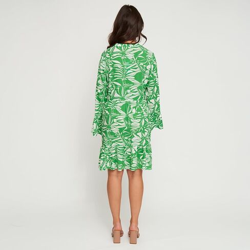 Elsie & Zoey Midi Dress Elia Long Bell Sleeve V-Neck Tiered Skirt in Saudi Arabia