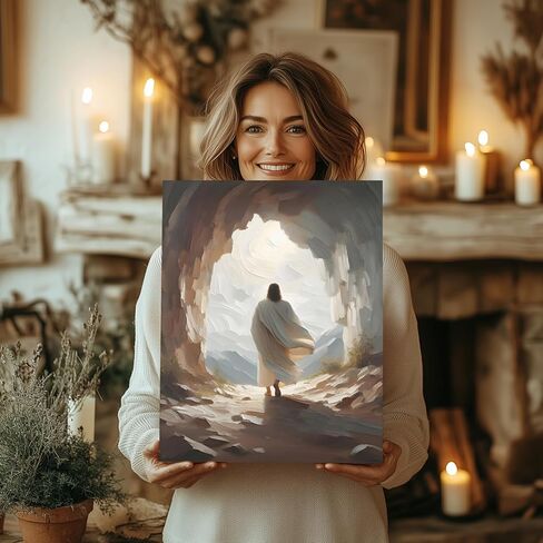 HLXRAE Framed Jesus Wall Art, Jesus Resurrection Leaves the Tomb Canvas Painting, Minimalist Christian Empty Tomb Poster Print, Christian Wall Decor for Church Prayer Room Hospitals Home 12"x16" in Saudi Arabia