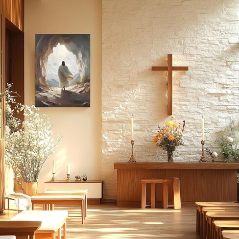 HLXRAE Framed Jesus Wall Art, Jesus Resurrection Leaves the Tomb Canvas Painting, Minimalist Christian Empty Tomb Poster Print, Christian Wall Decor for Church Prayer Room Hospitals Home 12"x16" in Saudi Arabia