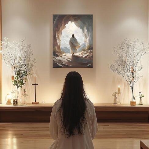 HLXRAE Framed Jesus Wall Art, Jesus Resurrection Leaves the Tomb Canvas Painting, Minimalist Christian Empty Tomb Poster Print, Christian Wall Decor for Church Prayer Room Hospitals Home 12"x16" in Saudi Arabia