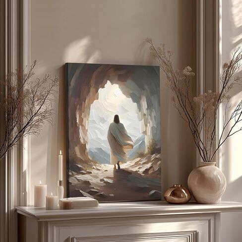 HLXRAE Framed Jesus Wall Art, Jesus Resurrection Leaves the Tomb Canvas Painting, Minimalist Christian Empty Tomb Poster Print, Christian Wall Decor for Church Prayer Room Hospitals Home 12"x16" in Saudi Arabia