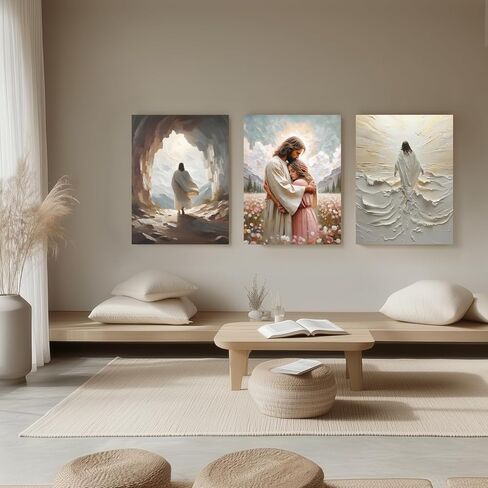 HLXRAE Framed Jesus Wall Art, Jesus Resurrection Leaves the Tomb Canvas Painting, Minimalist Christian Empty Tomb Poster Print, Christian Wall Decor for Church Prayer Room Hospitals Home 12"x16" in Saudi Arabia