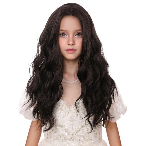أطفال شعر مستعار بني الطفل طويل مجعد شعر مستعار متموج الفتيات البني الجزء الأوسط شعر مستعار شعر مستعار تأثيري الباروكات الاصطناعية مع غطاء شعر مستعار in Kuwait