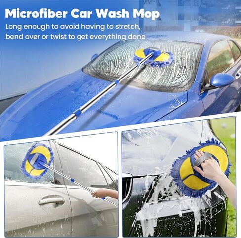 طقم غسيل السيارة 17 قطعة مع دلو، طقم تنظيف السيارة مع ممسحة فرشاة غسيل السيارة بمقبض طويل 62 بوصة، فرشاة عجلة منفضة القفاز، منشفة فرش تفصيلية، مستلزمات غسيل السيارات للسيارات RV الشاحنة الخارجية والداخلية in Kuwait