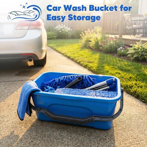 طقم غسيل السيارة 17 قطعة مع دلو، طقم تنظيف السيارة مع ممسحة فرشاة غسيل السيارة بمقبض طويل 62 بوصة، فرشاة عجلة منفضة القفاز، منشفة فرش تفصيلية، مستلزمات غسيل السيارات للسيارات RV الشاحنة الخارجية والداخلية in Kuwait