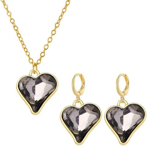 ONLYJUMP Color Heart Necklace Earrings Delicate Shiny Fashion Crystal Rhinestone Love Heart Pendent Necklace Cubic Zirconia Heart Wedding Necklace Earrings Set in Saudi Arabia