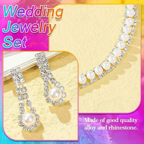 Aukmla Bridal Wedding Jewelry Set Silver Sparkly Pearl Choker Necklace Earrings Sets Rhinestone Prom Jewelry for Women and Brides in Saudi Arabia
