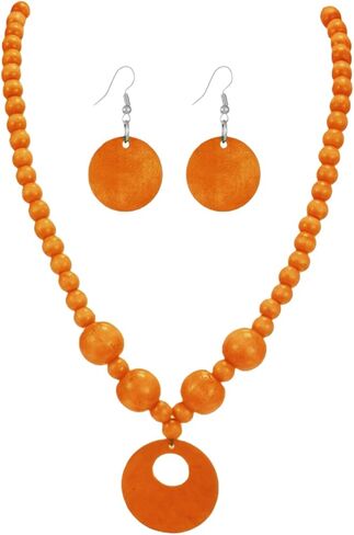 Wooden Beaded Round Pendant Necklace Dangling Earrings Bohemian Vintage Retro Sweater Choker Geometric for Women Simple Ethnic Holiday Teardrop Circle Jewelry Set in Saudi Arabia