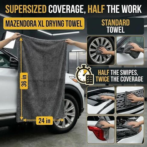 منشفة تجفيف السيارة من الألياف الدقيقة بحلقة ملتوية 1300 جرام في المتر المربع - منشفة كبيرة جدًا مقاس 24 × 36 بوصة لتفصيل السيارات، فائقة الامتصاص، خالية من الوبر وآمنة للخدش، قماش لتجفيف السيارة للسيارات والشاحنات وسيارات الدفع الرباعي in Saudi Arabia