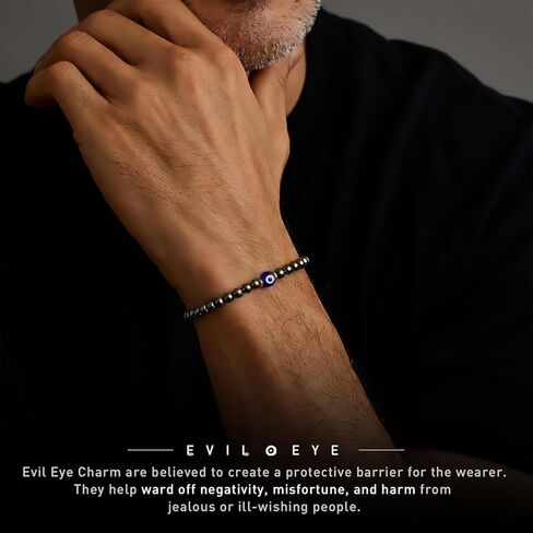 Evil Eye Bracelets for Men Women, Hematite Protection Bracelet, Handmade Good Luck Charm Jewelry Gift in Kuwait