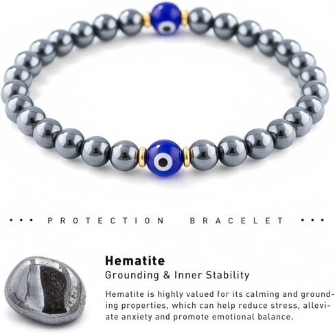 Evil Eye Bracelets for Men Women, Hematite Protection Bracelet, Handmade Good Luck Charm Jewelry Gift in Kuwait