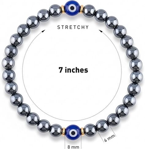 Evil Eye Bracelets for Men Women, Hematite Protection Bracelet, Handmade Good Luck Charm Jewelry Gift in Kuwait