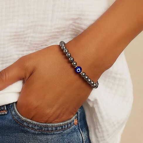 Evil Eye Bracelets for Men Women, Hematite Protection Bracelet, Handmade Good Luck Charm Jewelry Gift in Kuwait