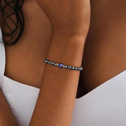 Evil Eye Bracelets for Men Women, Hematite Protection Bracelet, Handmade Good Luck Charm Jewelry Gift in Kuwait