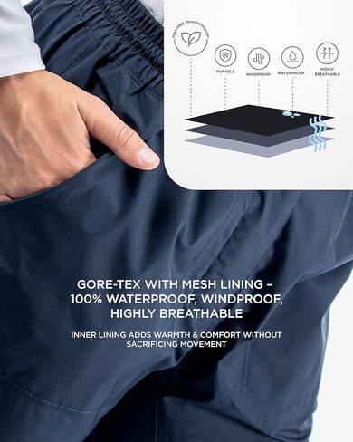 سراويل نسائية من Gore TEX مبطنة مقاومة للماء لمطر الجولف 100% مقاومة للماء ومضادة للرياح قابلة للتنفس سراويل دافئة بخصر مطاطي وسحابات للساق in Kuwait