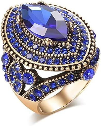 Vintage Gorgeous Big Size Gold Plated Crystal Inlaid Statement Ring Punk Turkish Colorful Gemstone Dinner Party Jewelry for Women in Kuwait